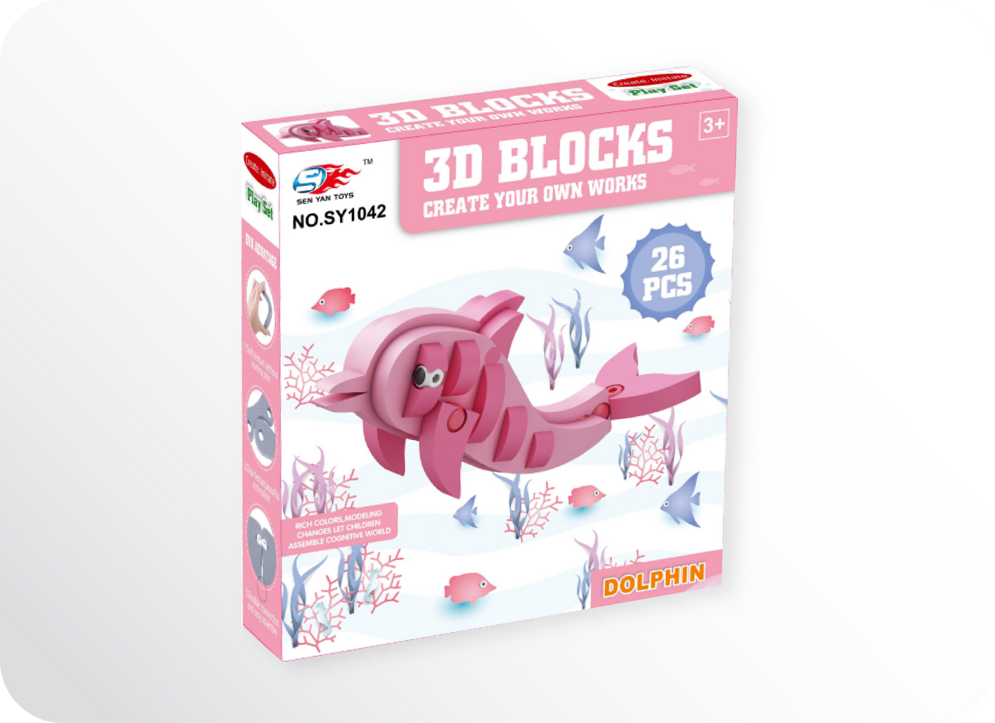 3D EVA Building Blocks - Dolphin (26PCS, Blue & Pink)