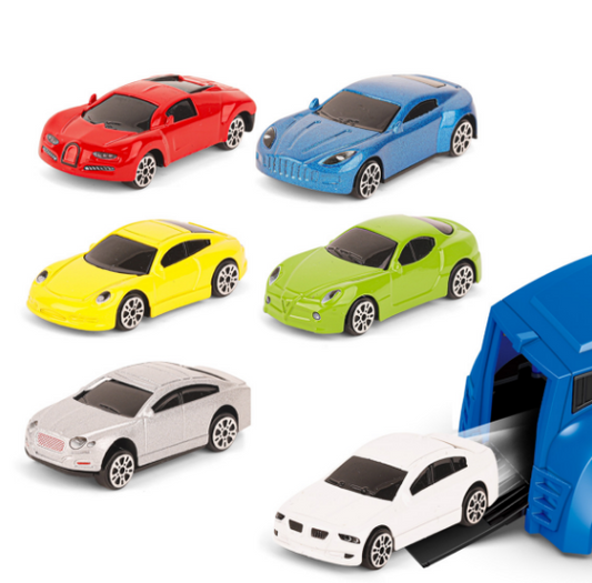 Long-Nose City Container Truck + Sports Car Alloy Vehicle Set