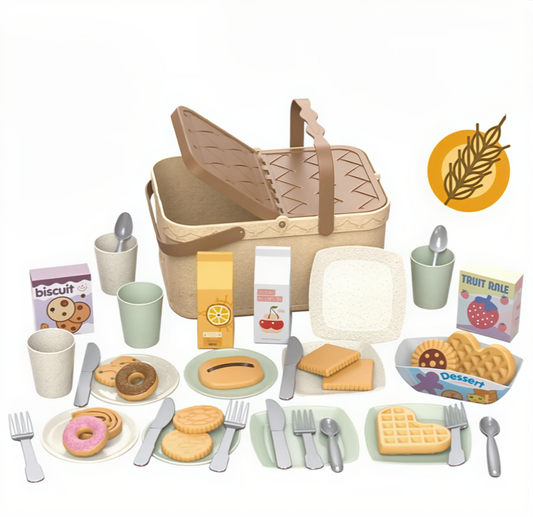 Gourmet Play Wheat Straw Dessert Picnic Basket (46PC)
