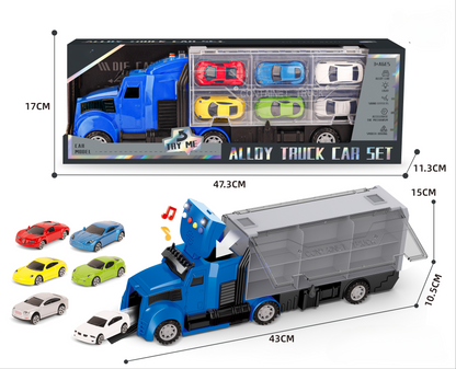 Long-Nose City Container Truck + Sports Car Alloy Vehicle Set
