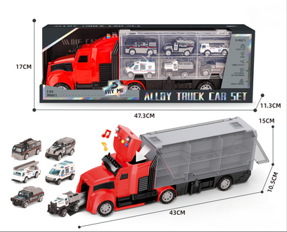 Long-Nose Fire Truck + Police Car Alloy Vehicle Set