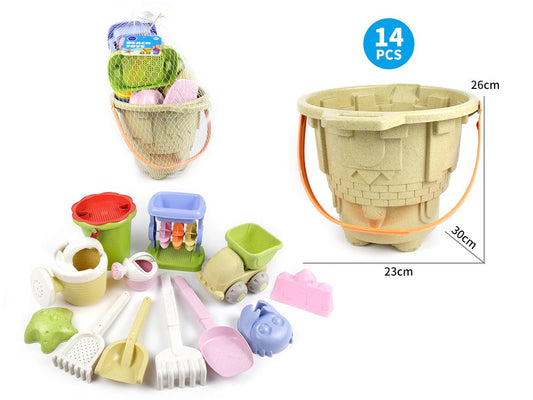 Beach Life Straw Material Beach Bucket Set (14PC)