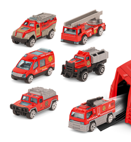 Long-Nose Fire Truck + Red Fire Rescue Alloy Vehicle Set